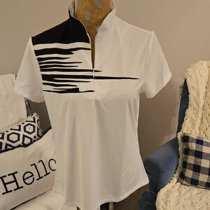 Jamie Sadock Black and White Graphic Fitted Button Down Shirt